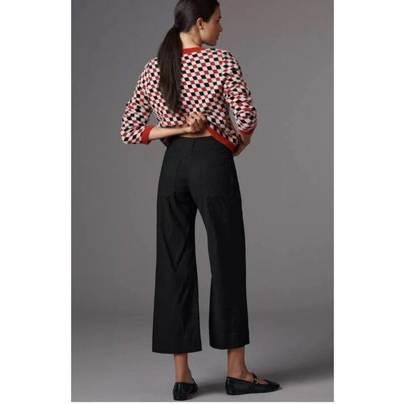 Anthropologie Maeve The Colette Crop Wide Leg Linen Pants Size 30 Black P20 - Picture 2 of 11
